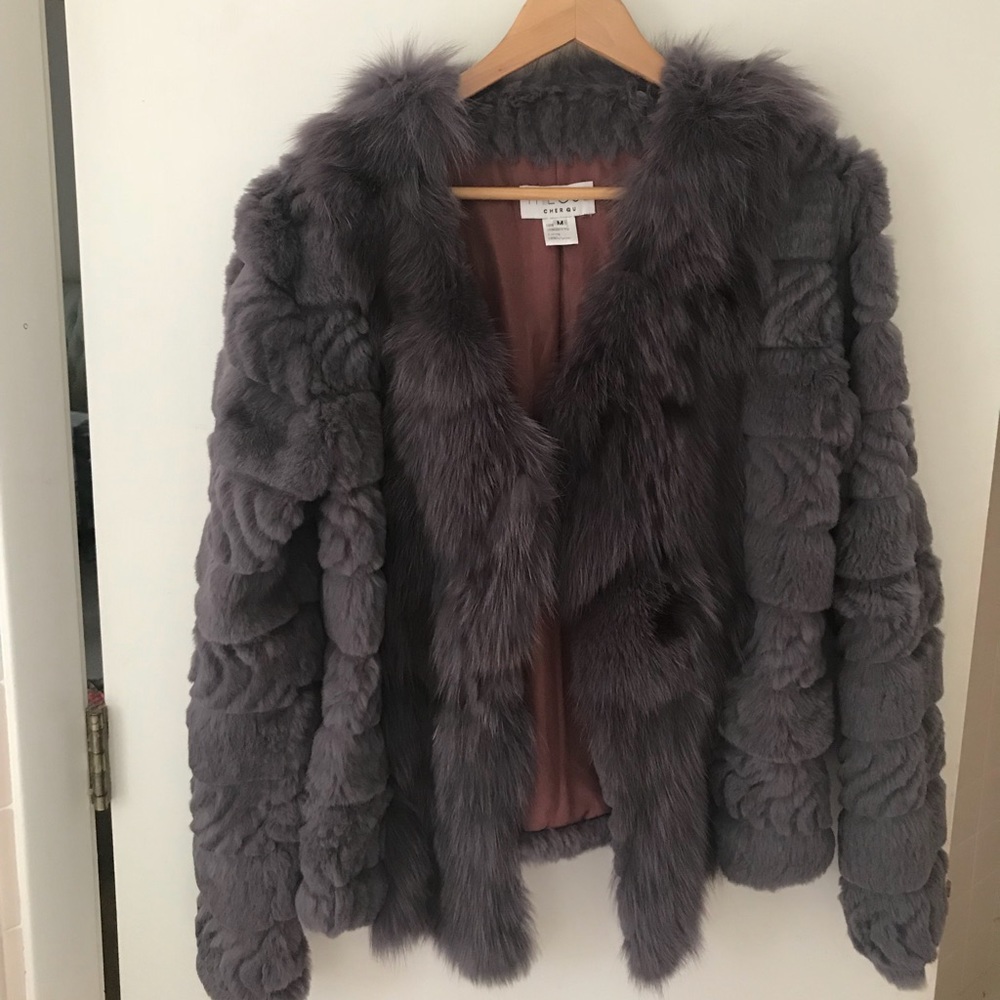 Stunning Fox fur jacket muted lavender color.